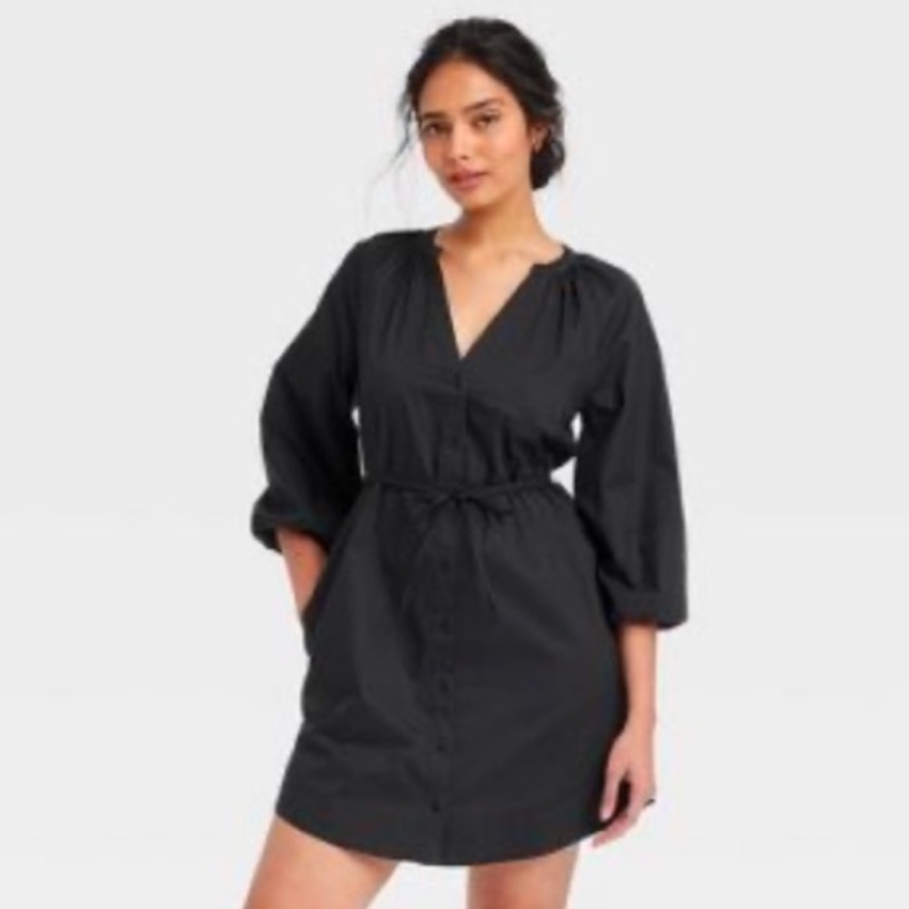 A New Day Balloon 3/4 Sleeve Mini Shirtdress